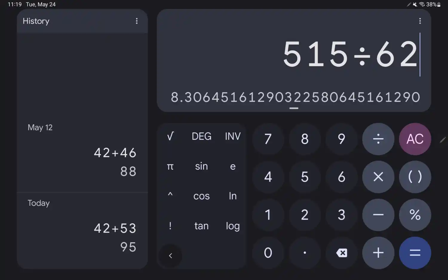 Google Calculator UI update for tablet