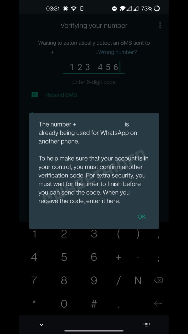WhatsApp double verification code