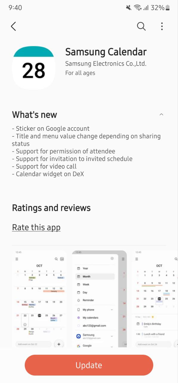 Samsung Calendar app update new features