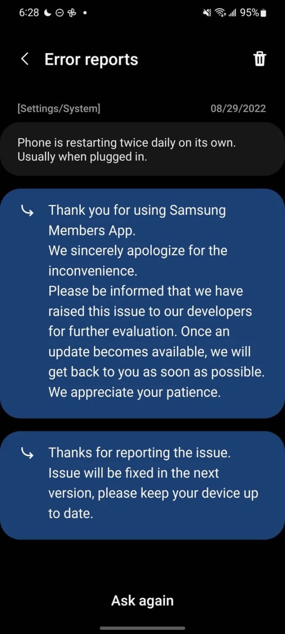 Samsung S20 auto restart issue