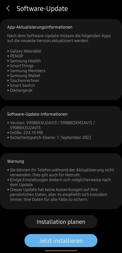 Samsung S22 September 2022 update
