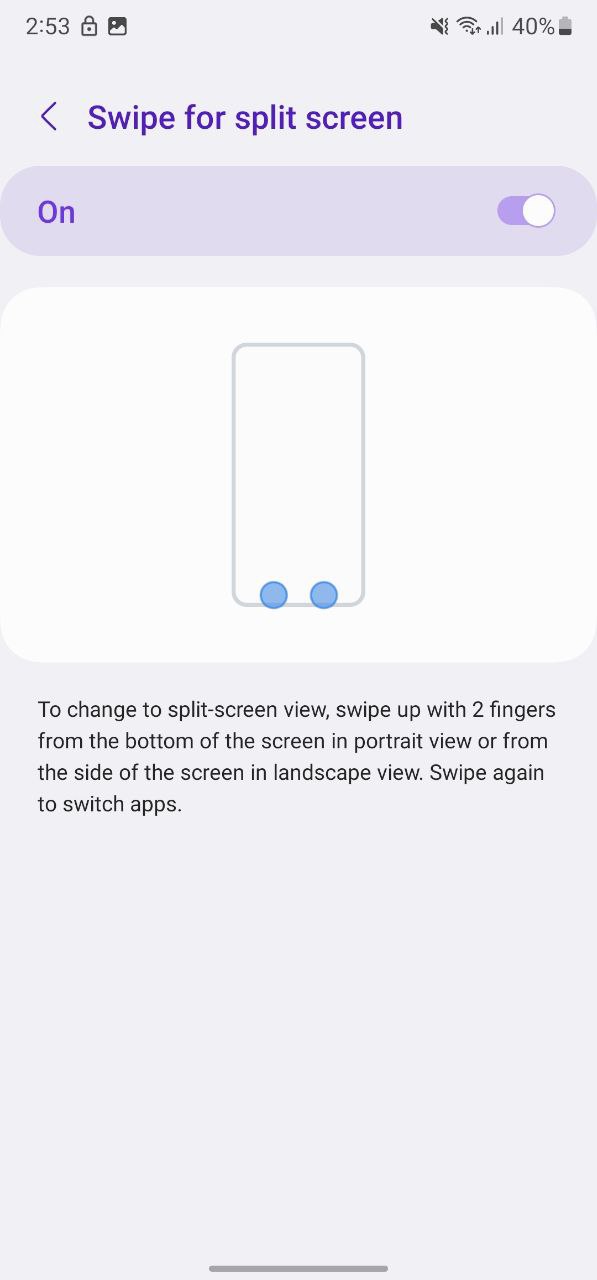 Samsung Swipe for split screen