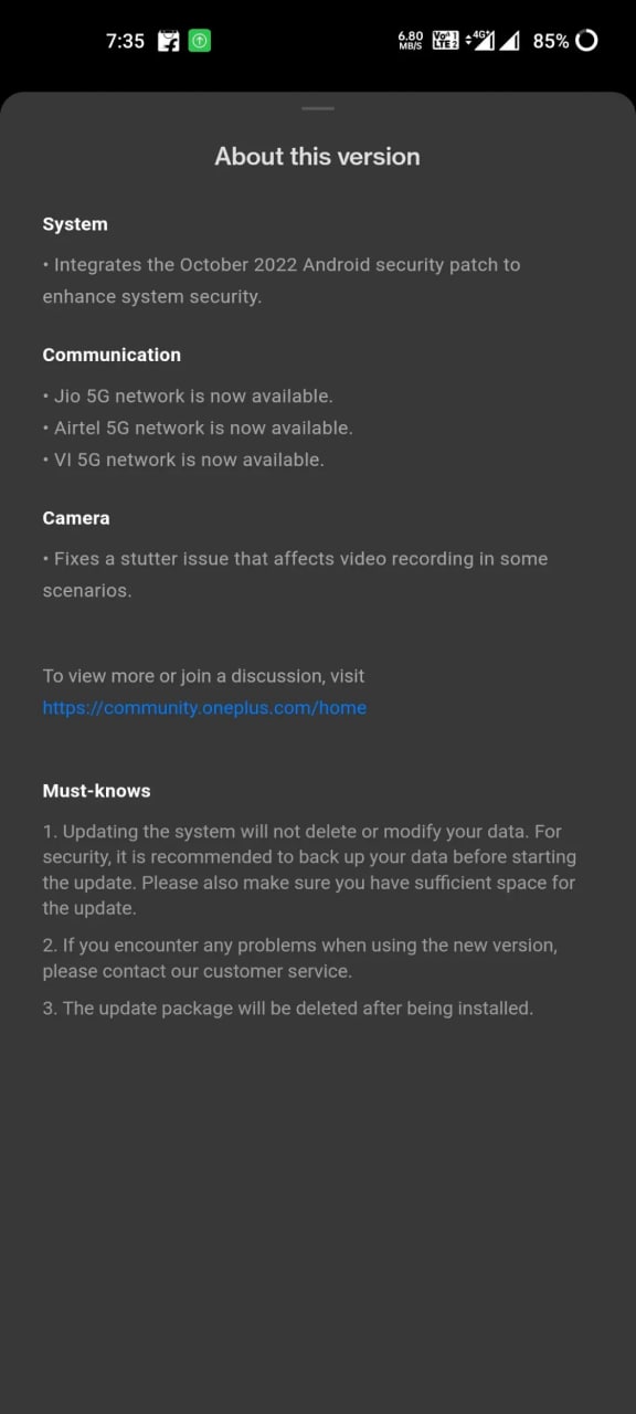OnePlus 9R update