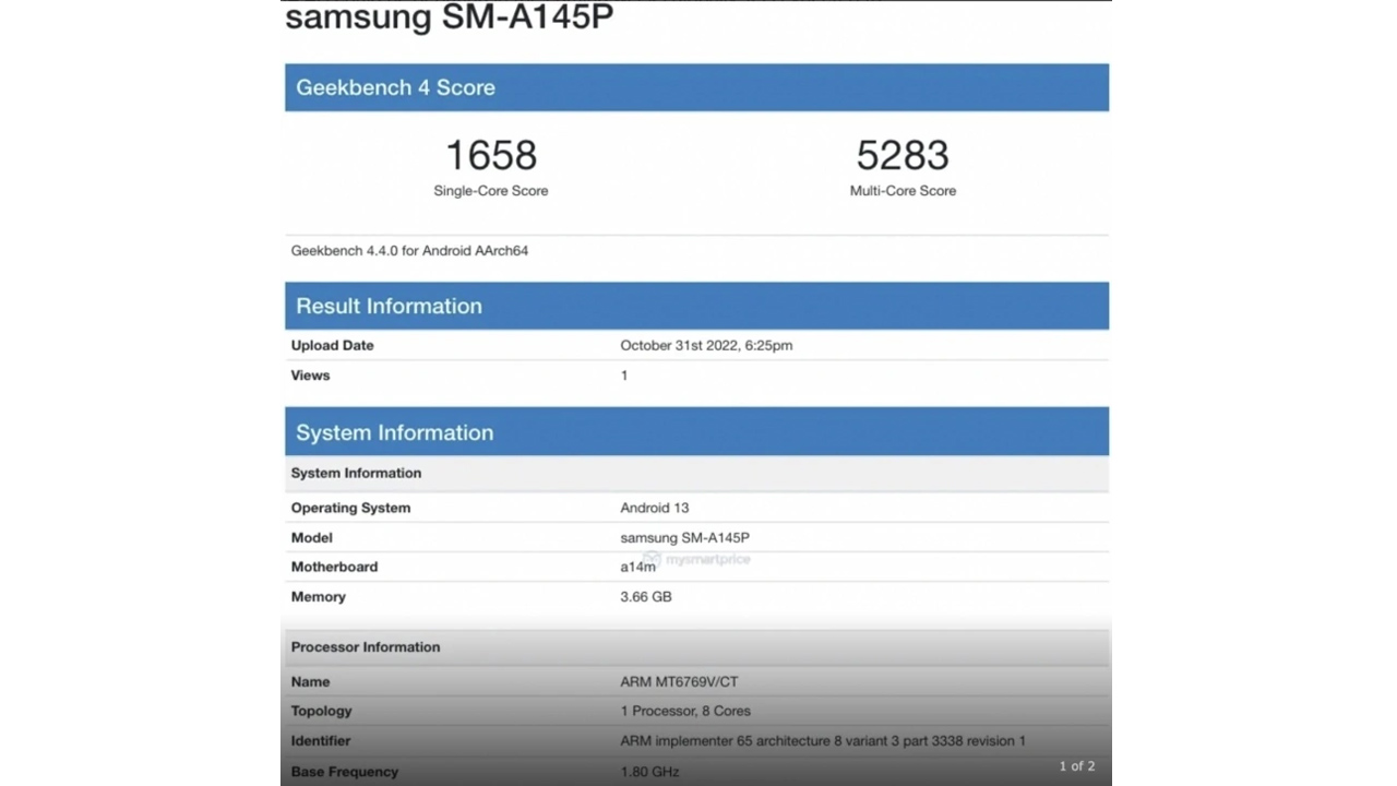 Samsung Galaxy A14 4G Geekbench