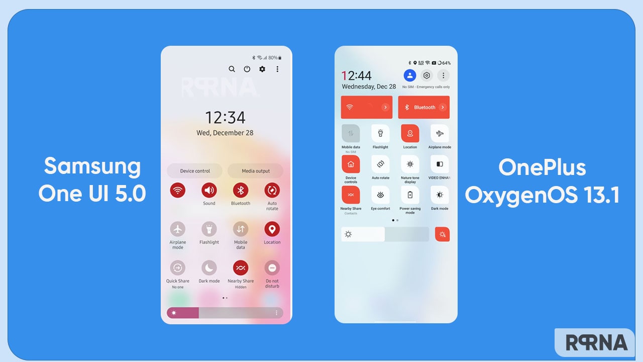 OnePlus OxygenOS 13 vs Samsung One UI 5: Quick Settings Panel