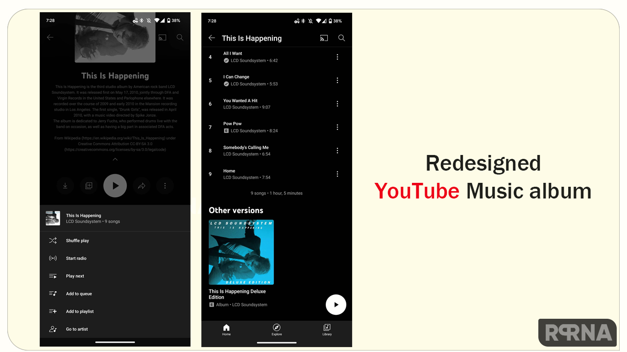 Redesigned YouTube Music album Android iOS