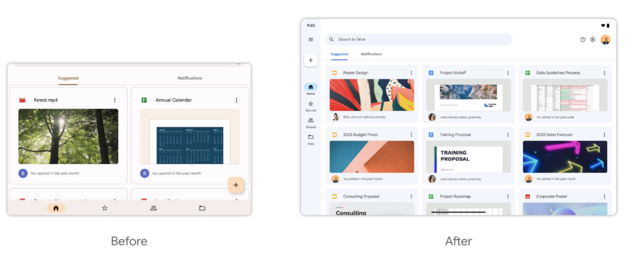 Google Drive tablets redesigned navigation