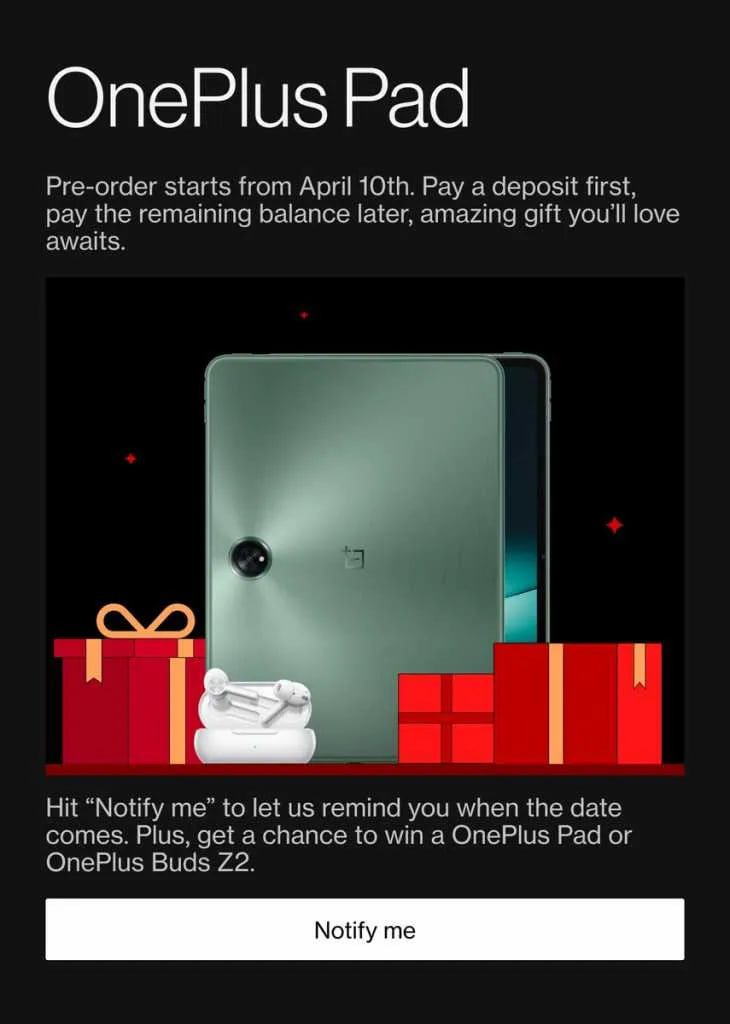 OnePlus Pad pre-sale April