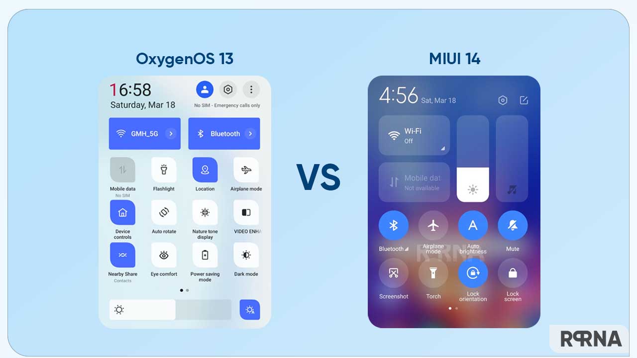 OnePlus OxygenOS 13 MIUI 14 Quick Settings