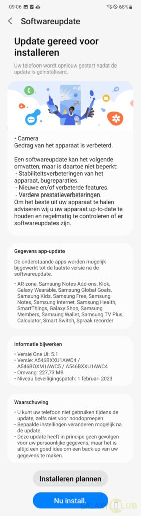 Samsung Galaxy A54 first update 