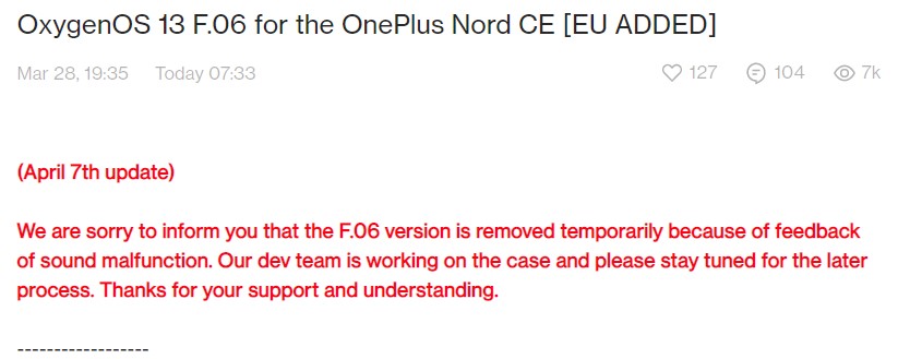 OnePlus Nord CE OxygenOS 13 F.06 issues