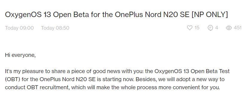 OnePlus Nord N20 SE OxygenOS 13