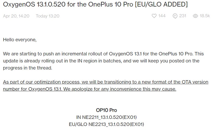 OnePlus 10 Pro OxygenOS 13.1 global
