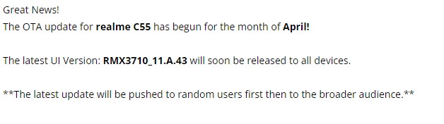 Realme C55 gets April 2023 update