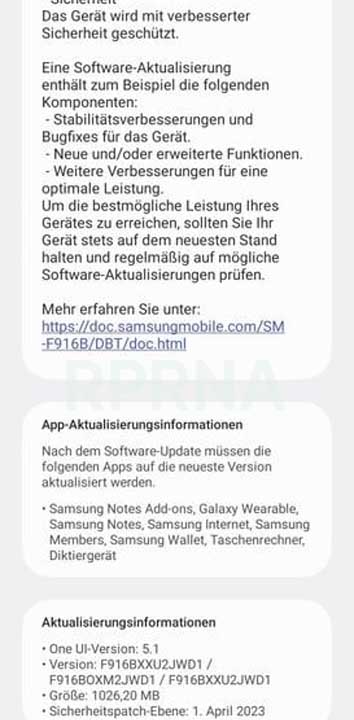 Samsung Galaxy Z Fold 2 April 2023 update