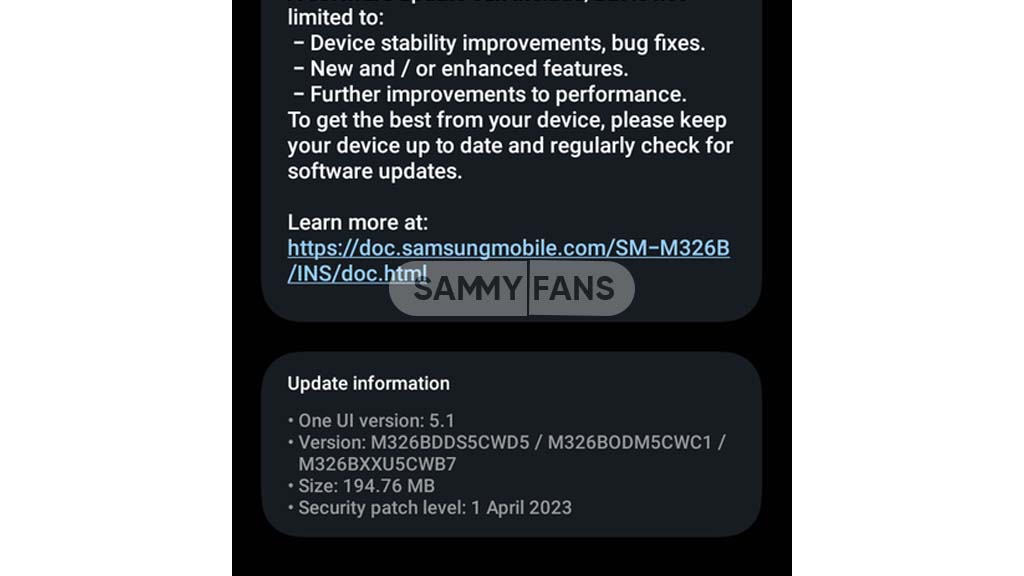 Samsung Galaxy M32 April 2023 patch