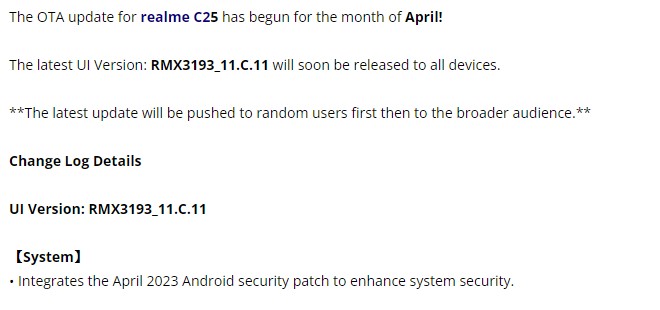 Realme 9i C25 April 2023 firmware