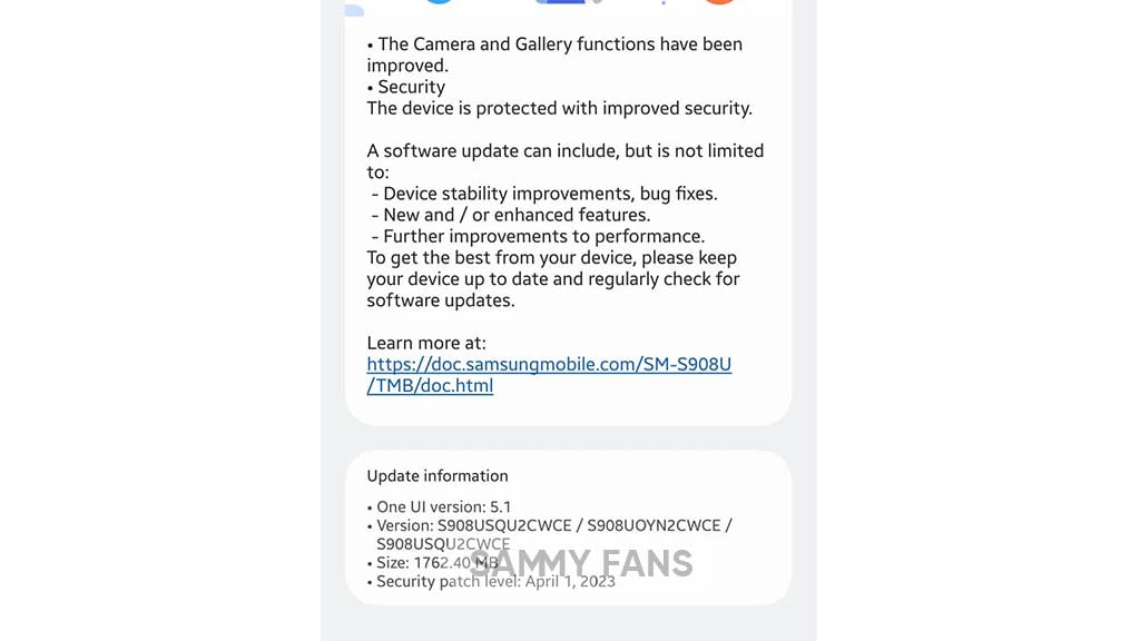Samsung Galaxy S22 April 2023 update T Mobile