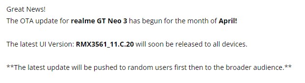 Realme GT Neo 3 April 2023 update