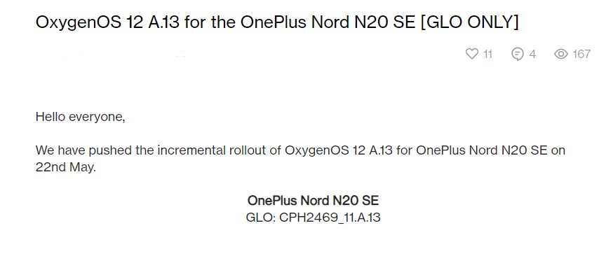 OnePlus Nord N20 SE May 2023 improvements