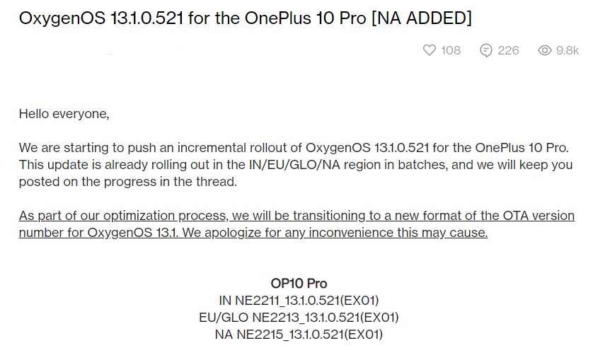 OxygenOS 13.1 OnePlus 10 Pro North America