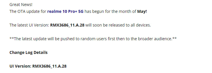 Realme 10 Pro+ 5G A.28 update