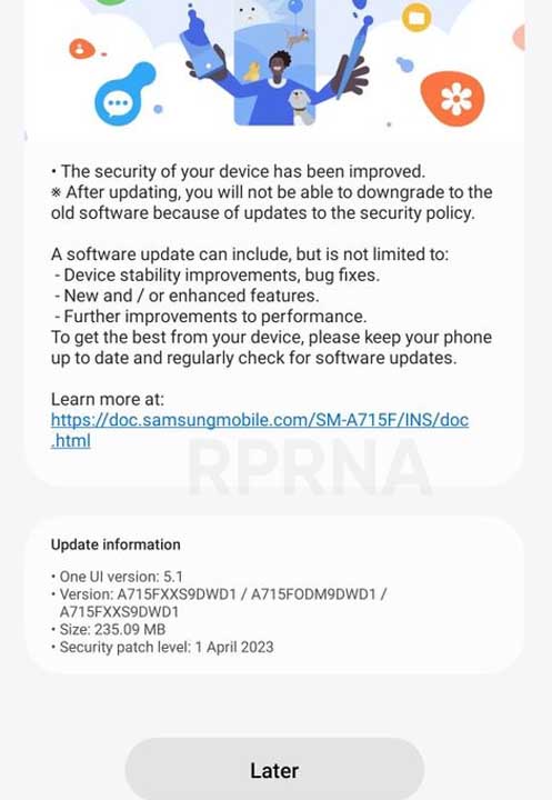 Samsung Galaxy A71 April 2023 patch India