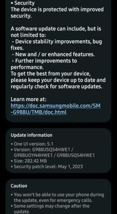 Samsung Galaxy S20 May 2023 update US