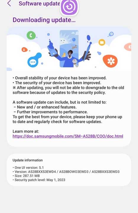 Samsung Galaxy A52s May 2023 update