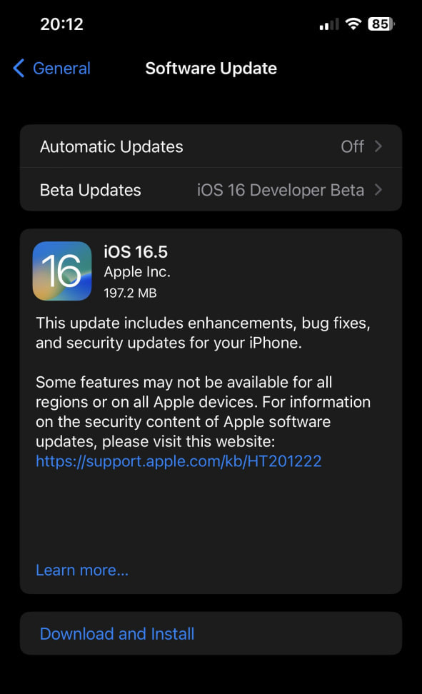 Apple iOS 16.5 RC beta