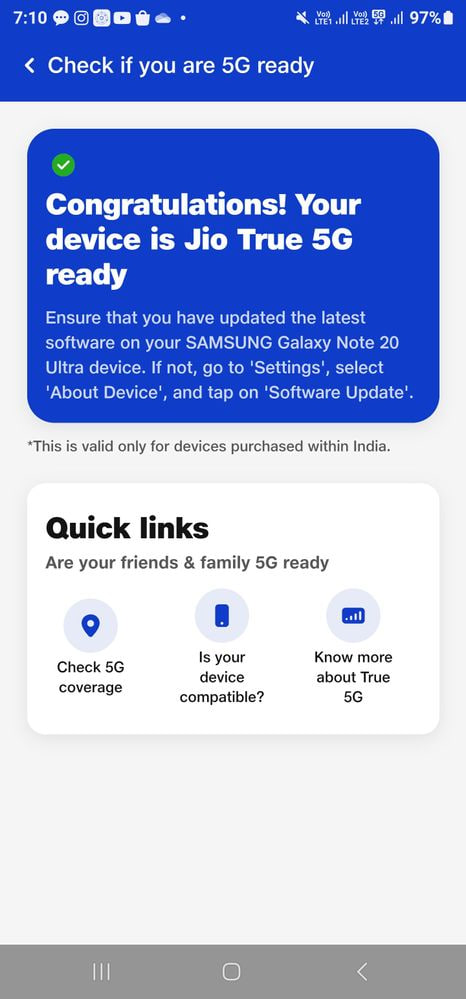 Samsung Galaxy Note 20 Jio 5G support India