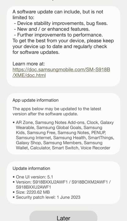 Samsung Galaxy S23 June 2023 update