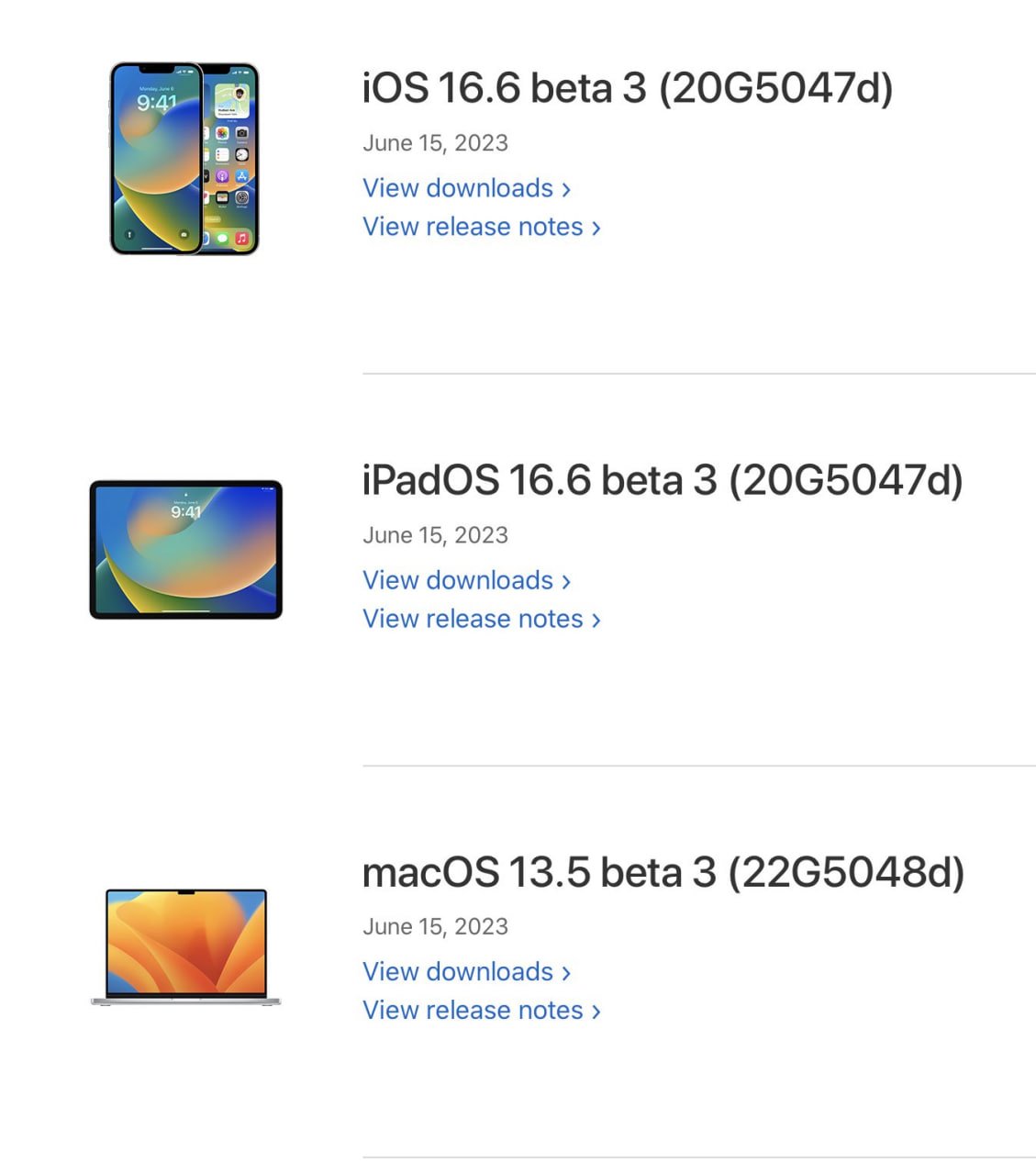 Apple iOS 16.6 macOS 13.5 public beta 3