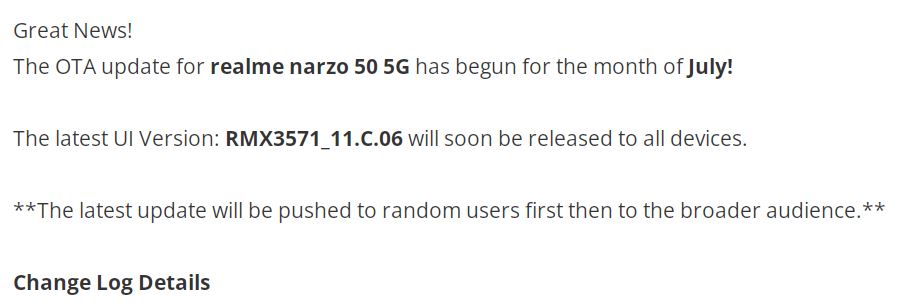 Realme 9i Narzo 50 July 2023 update