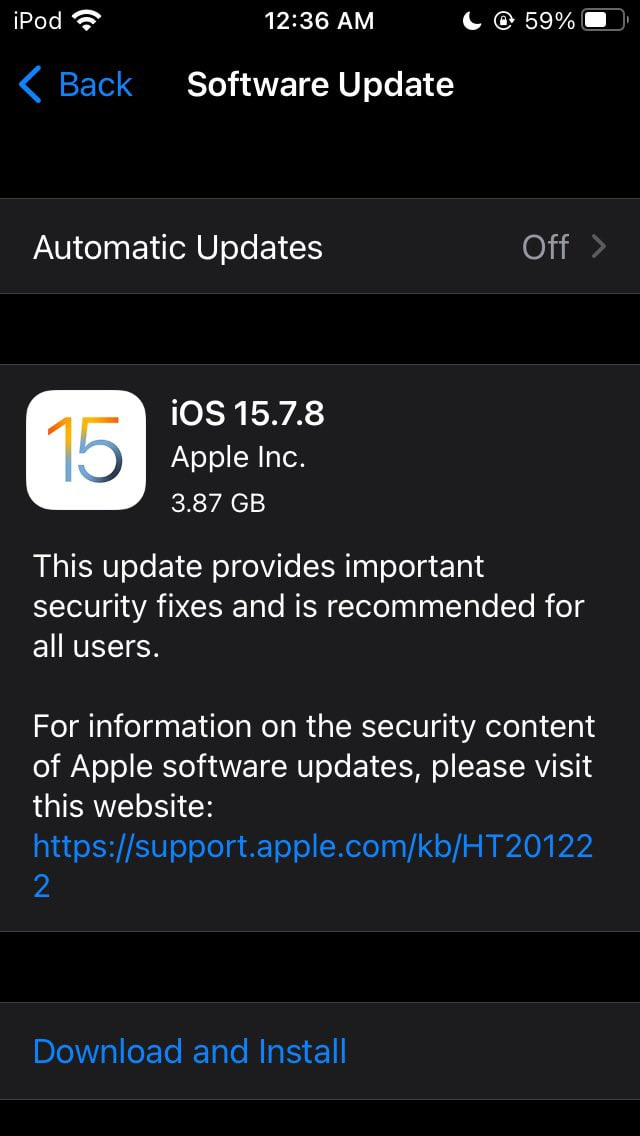 Apple iOS 15.7.8 devices