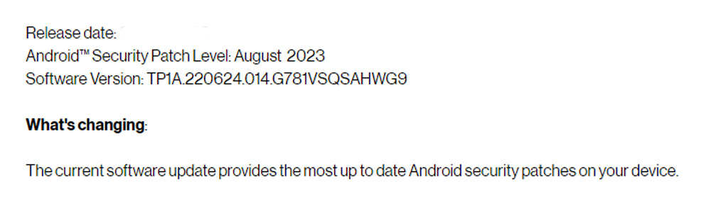 Samsung Galaxy S20 FE August 2023 update Verizon