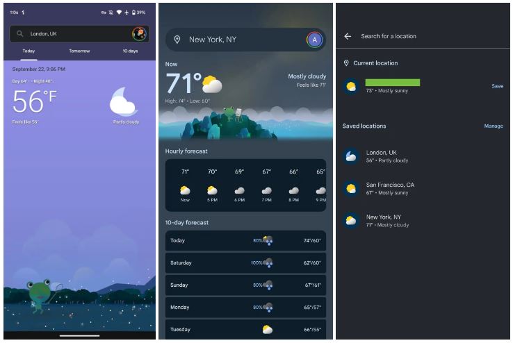 Google Weather User Interface