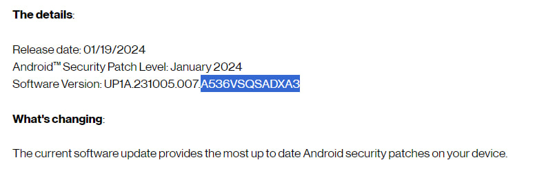 January 2024 update Galaxy A53 Verizon US