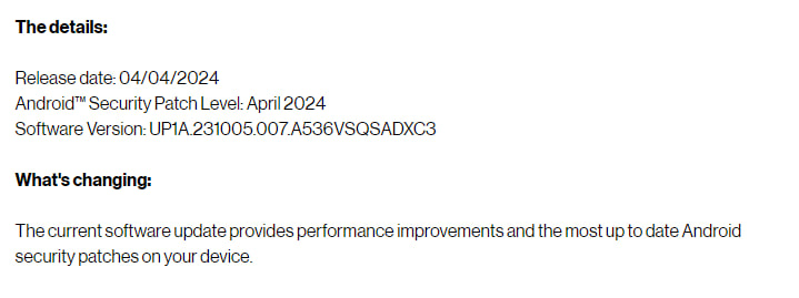 Galaxy A53 April 2024 update Verizon 
