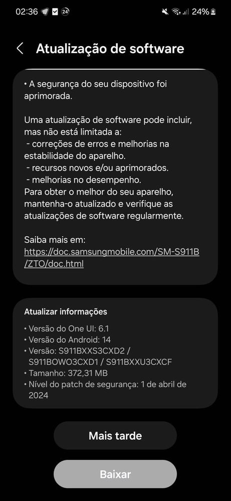 Galaxy S23 April 2024 update Brazil