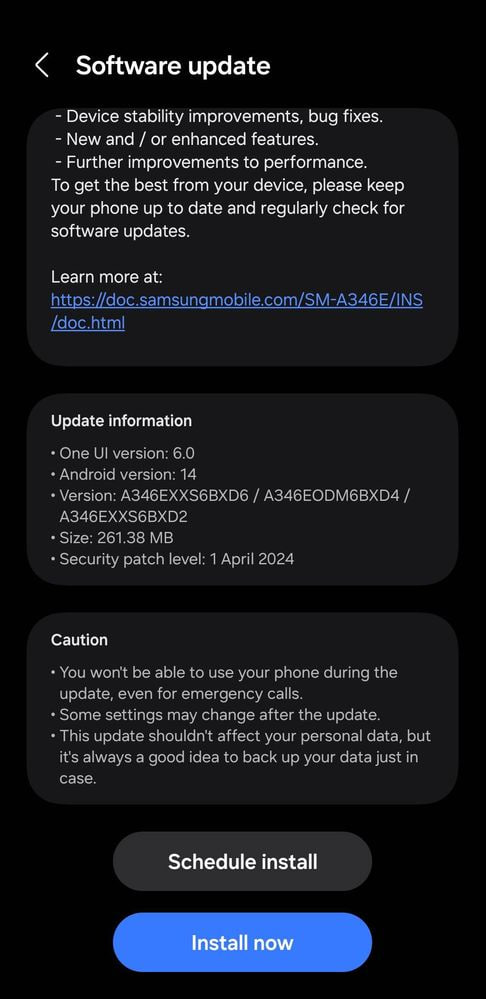 Samsung Galaxy A34 April 2024 update 