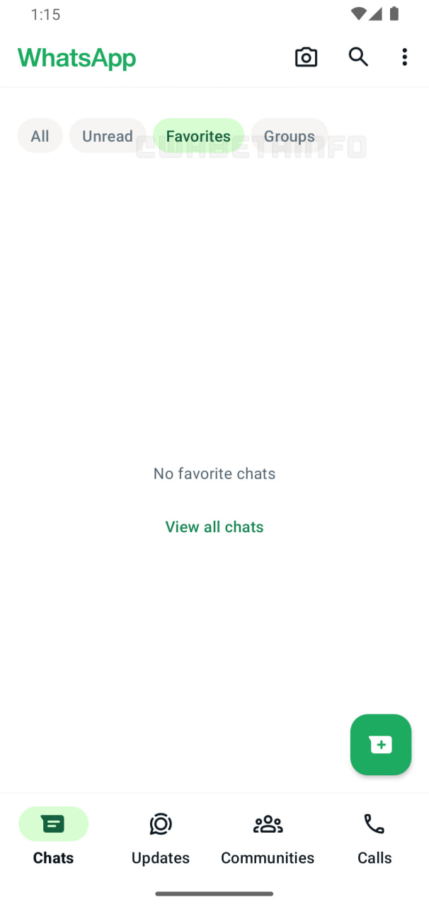 WhatsApp favorites chats tab