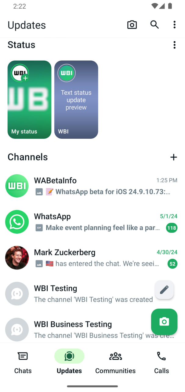 WhatsApp Status Update Tray makeover
